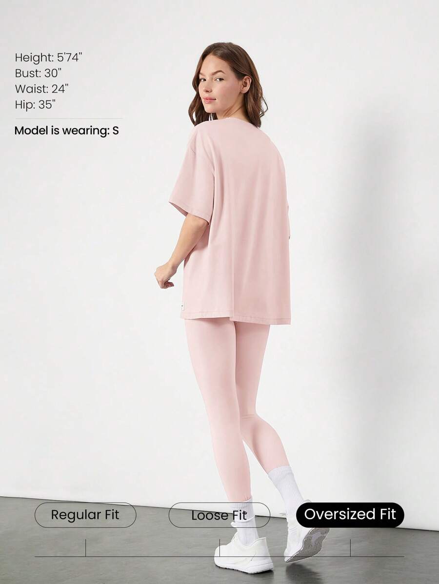 SHEIN GLOWMODE تي شيرت قطن بيما أنيسكس قصير الأكمام بياقة دائرية