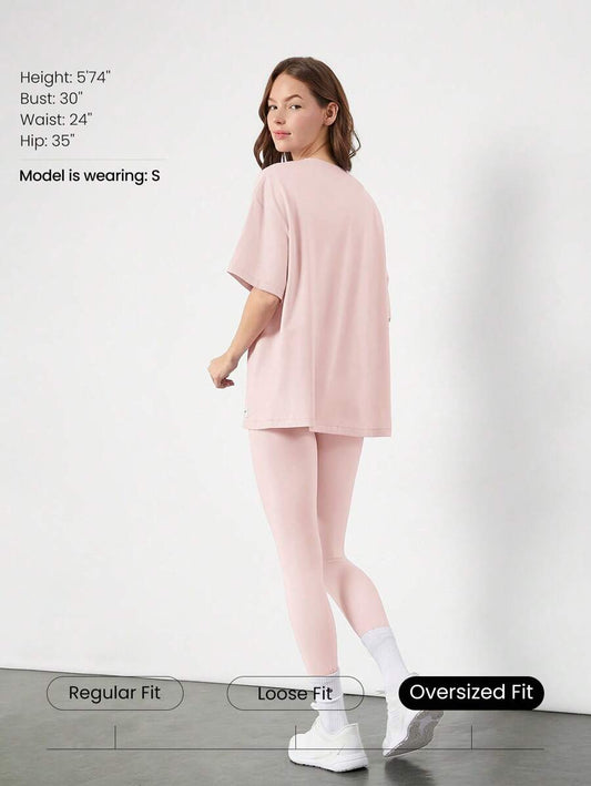 SHEIN GLOWMODE تي شيرت قطن بيما أنيسكس قصير الأكمام بياقة دائرية