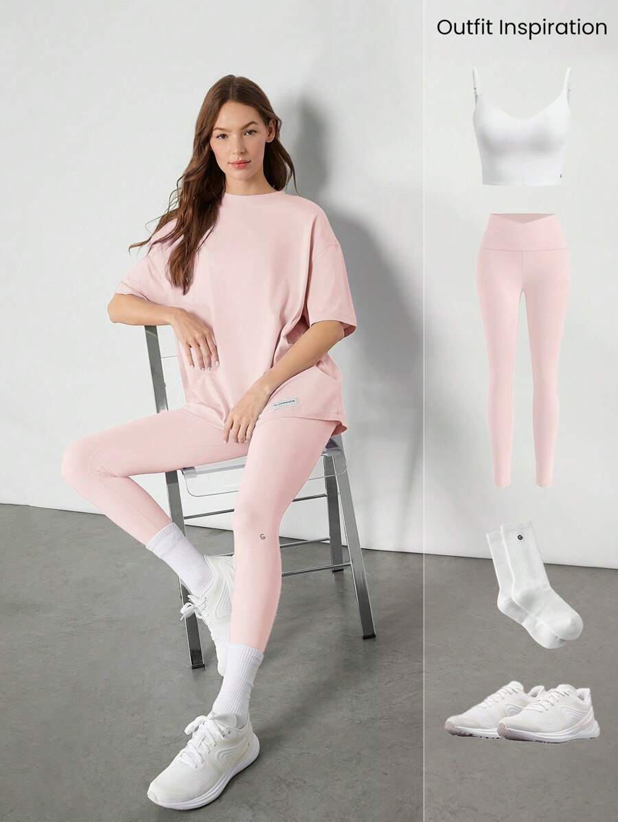 SHEIN GLOWMODE تي شيرت قطن بيما أنيسكس قصير الأكمام بياقة دائرية