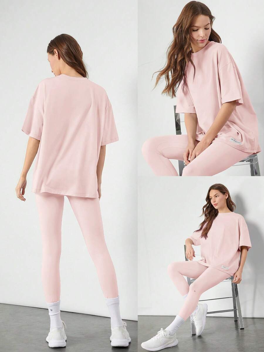 SHEIN GLOWMODE تي شيرت قطن بيما أنيسكس قصير الأكمام بياقة دائرية