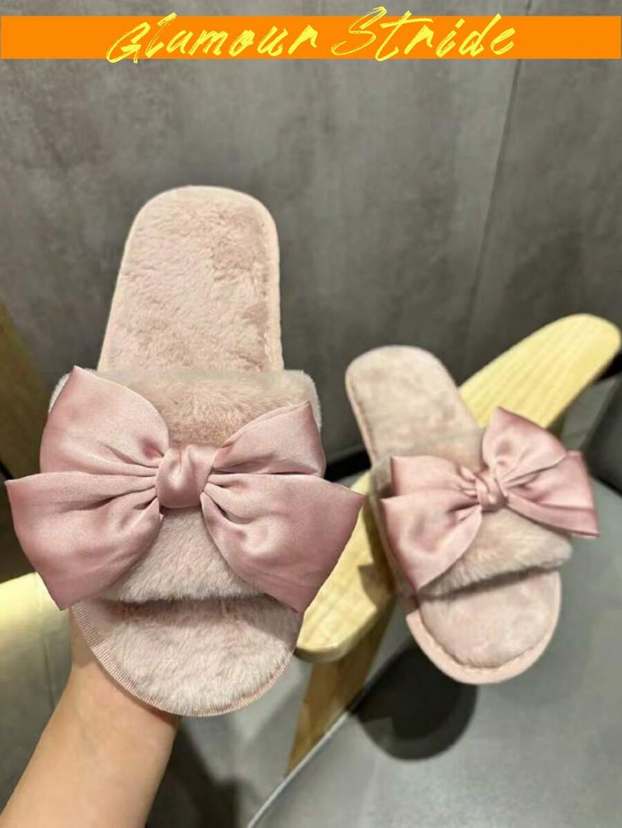 SHEIN شبشب منزلي نسائي فيلكرو وردي بفيونكة مفتوح الأصبع