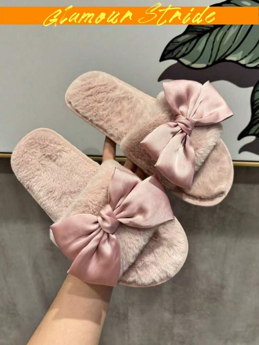 SHEIN شبشب منزلي نسائي فيلكرو وردي بفيونكة مفتوح الأصبع