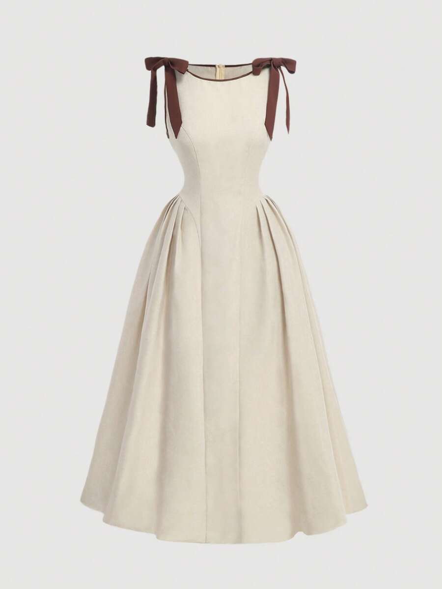 SHEIN MOD فستان كاجوال بدون أكمام مع فيونكة وخصر متسع