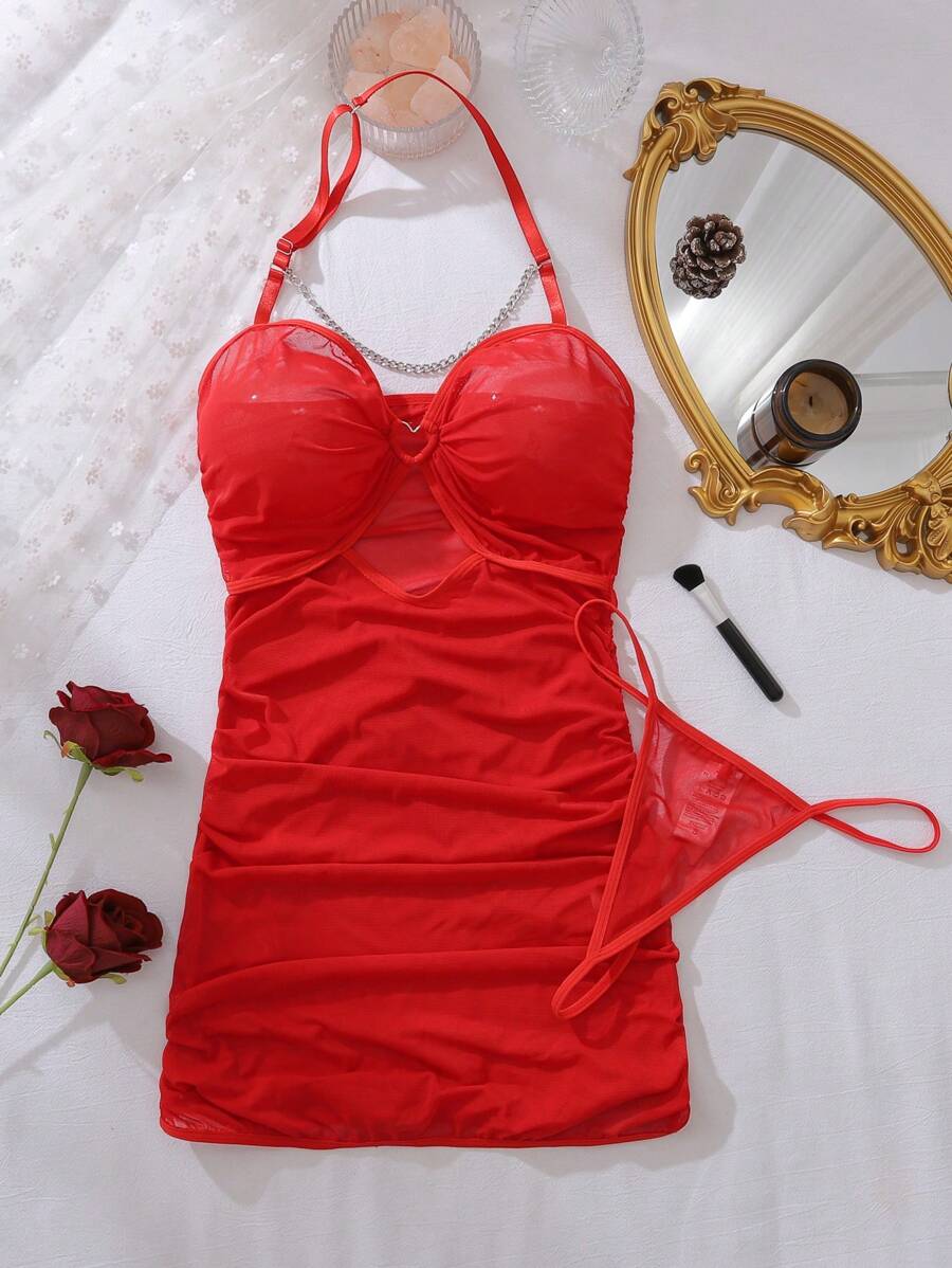 SHEIN طقم نوم شفاف احمر مثير – قطعتين