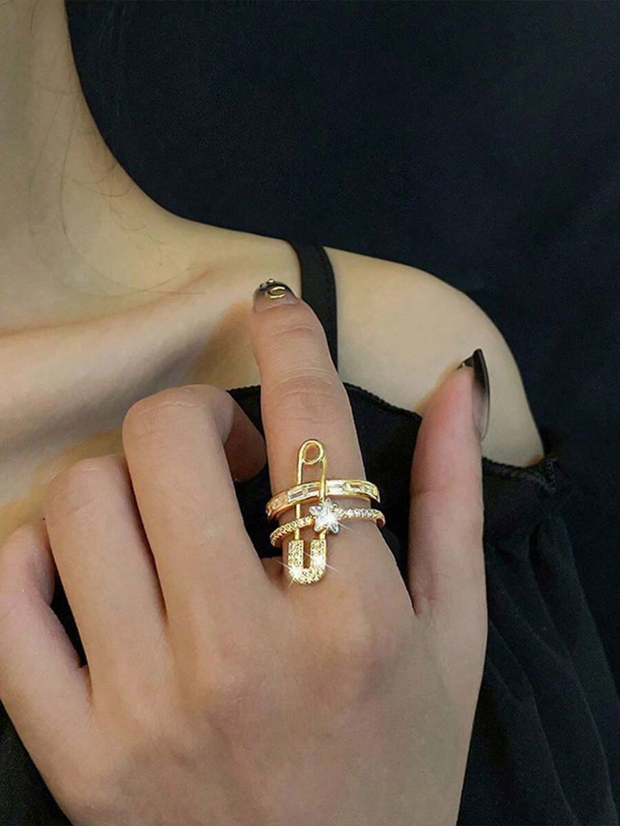 SHEIN خاتم بتصميم زهرة بحجر راين