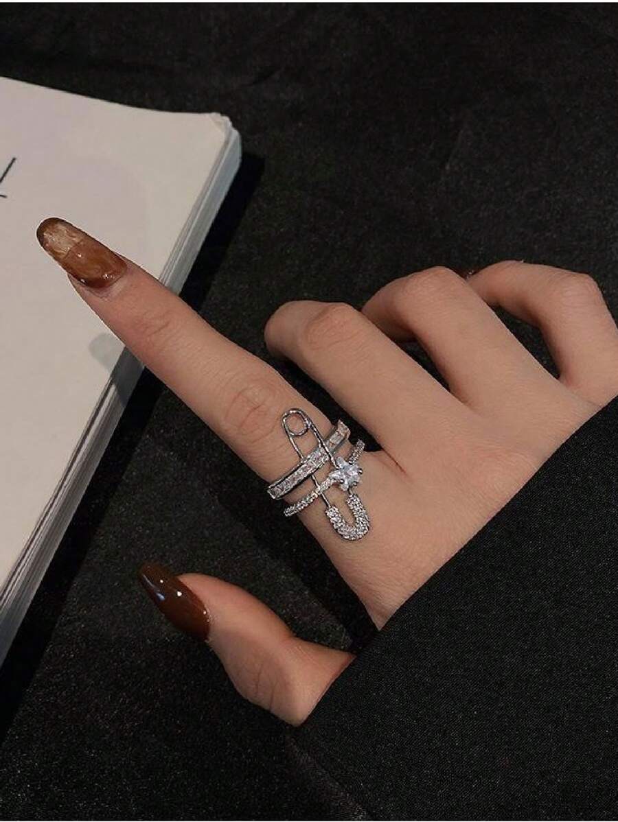 SHEIN خاتم بتصميم زهرة بحجر راين