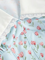 SHEIN MOD فستان أزرق ضيق بأكمام بشوب وياقة مزخرفة بطراز زهور صغيرة