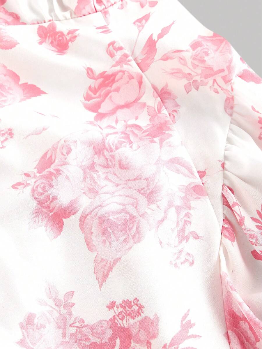 SHEIN MOD فستان وردي بطبعة زهور ورقبة هالتر بطراز عتيق