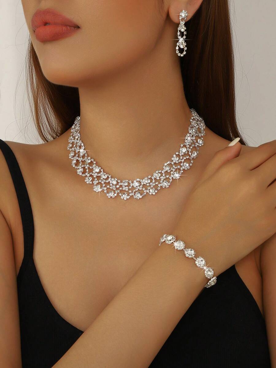 SHEIN طقم مجوهرات مرصع بالراين