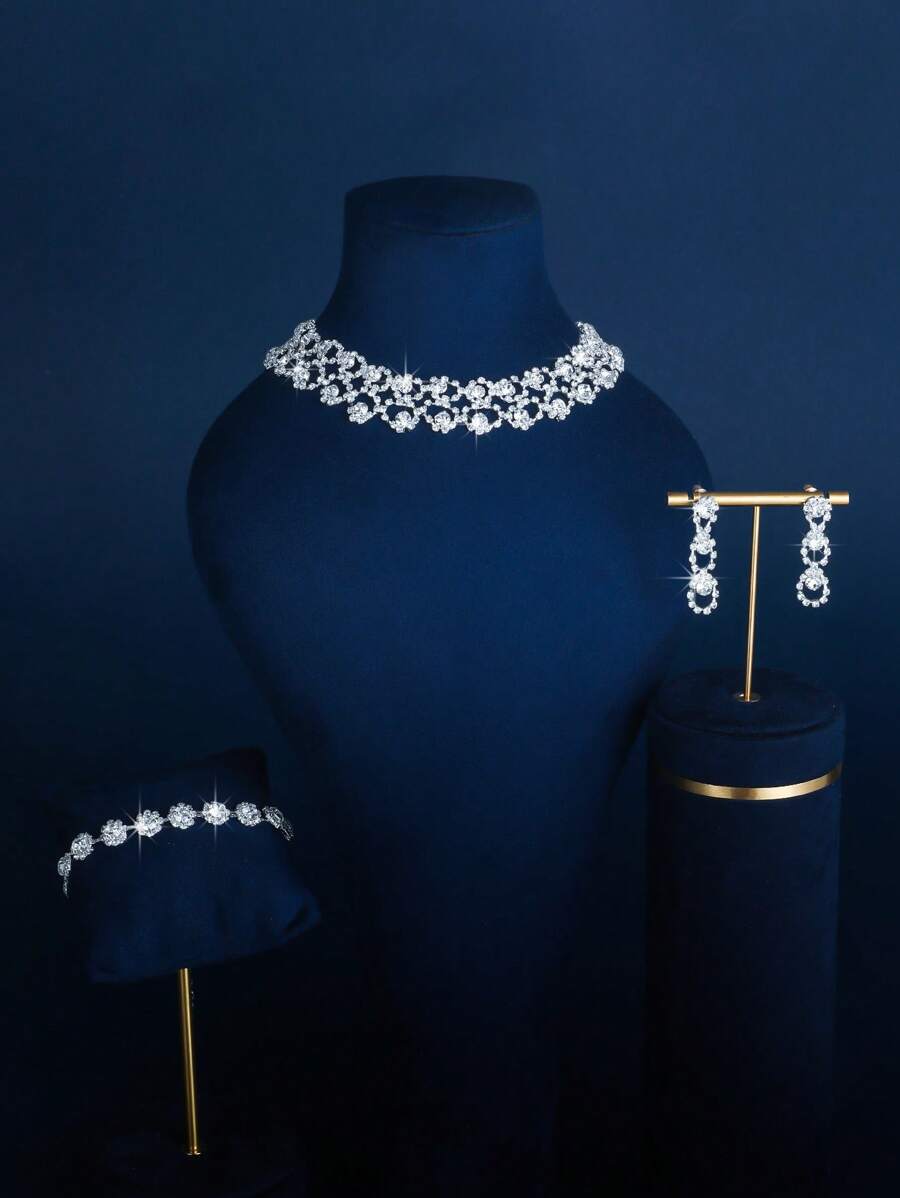 SHEIN طقم مجوهرات مرصع بالراين