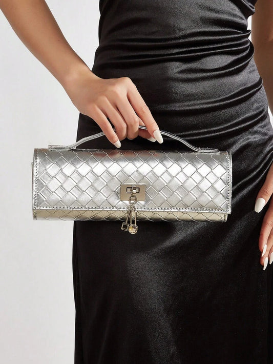 SHEIN حقيبة يد بنمط جلد تمساح لامع وفاخر بسلسلة معدنية