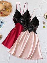 SHEIN SilkySpell طقم قميص نوم قطعتين من الساتان والدانتيل
