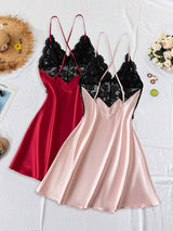 SHEIN SilkySpell طقم قميص نوم قطعتين من الساتان والدانتيل