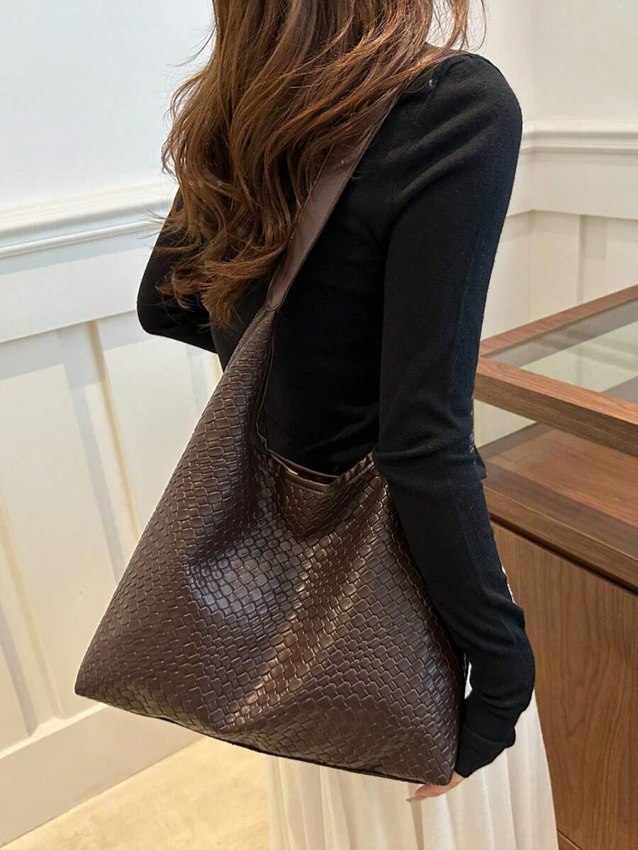 SHEIN حقيبة كتف هلالية من جلد البولي يوريثان مع محفظة صغيرة