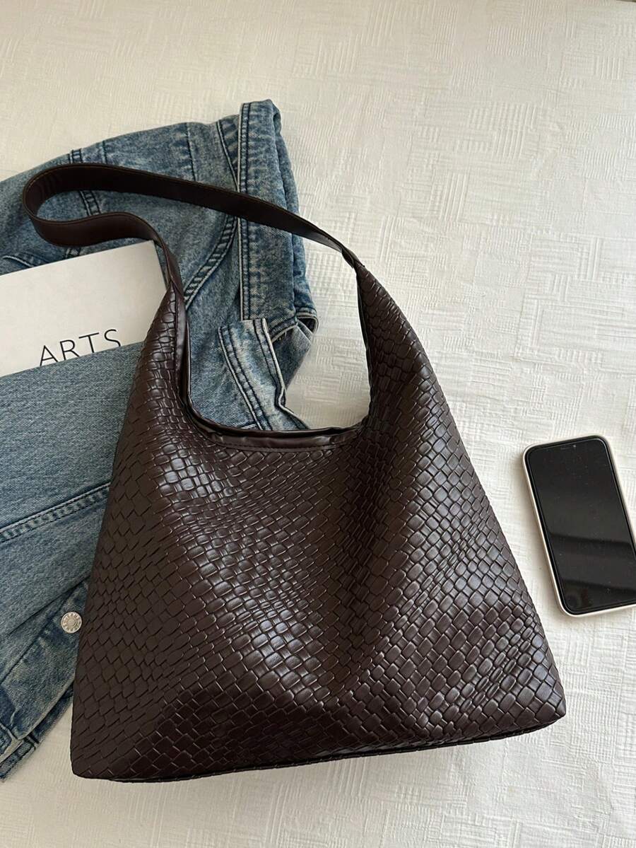 SHEIN حقيبة كتف هلالية من جلد البولي يوريثان مع محفظة صغيرة
