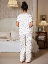 SHEIN CottageSlumber بيجامة من القماش المنسوج المزخرف بطباعة الأزهار