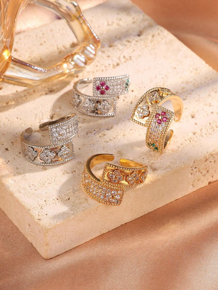 SHEIN rakol مجموعة 2 قطع سوار وخاتم مزين بزركونيا مكعبة