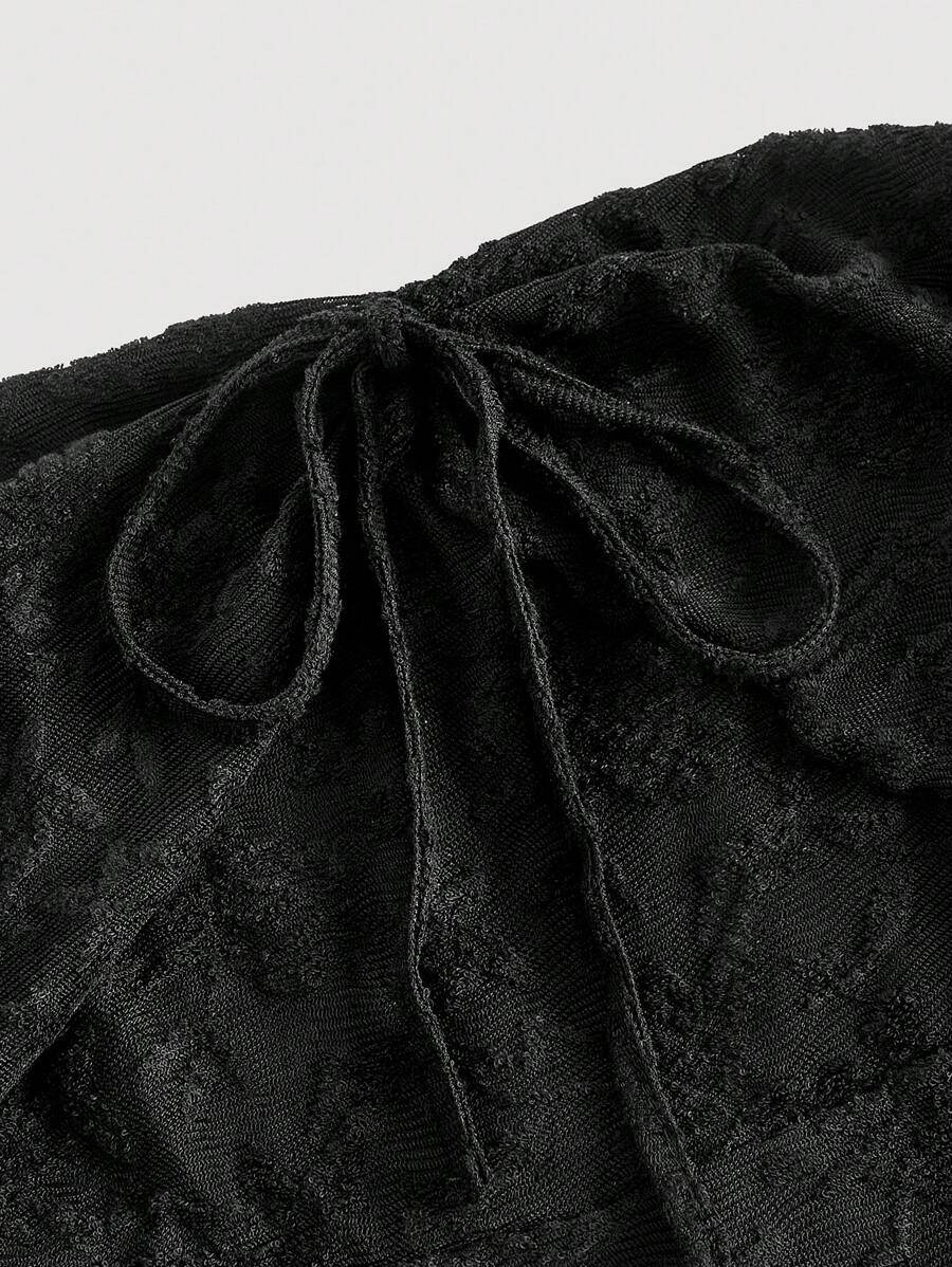 SHEIN MOD فستان أسود بحمالات وأكمام طويلة مع ربطة أمامية