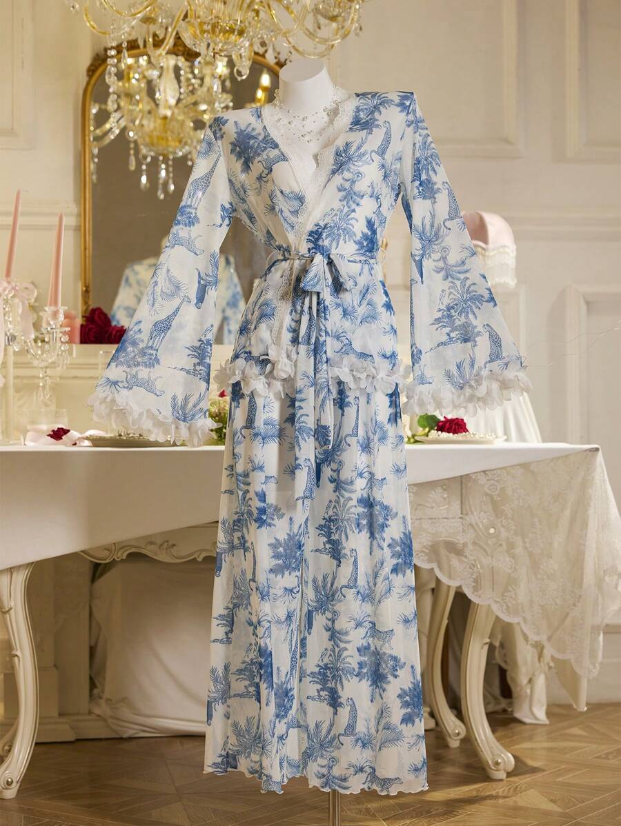SHEIN Slumberist طقم بيجامة  بطبعات نباتية وزهور