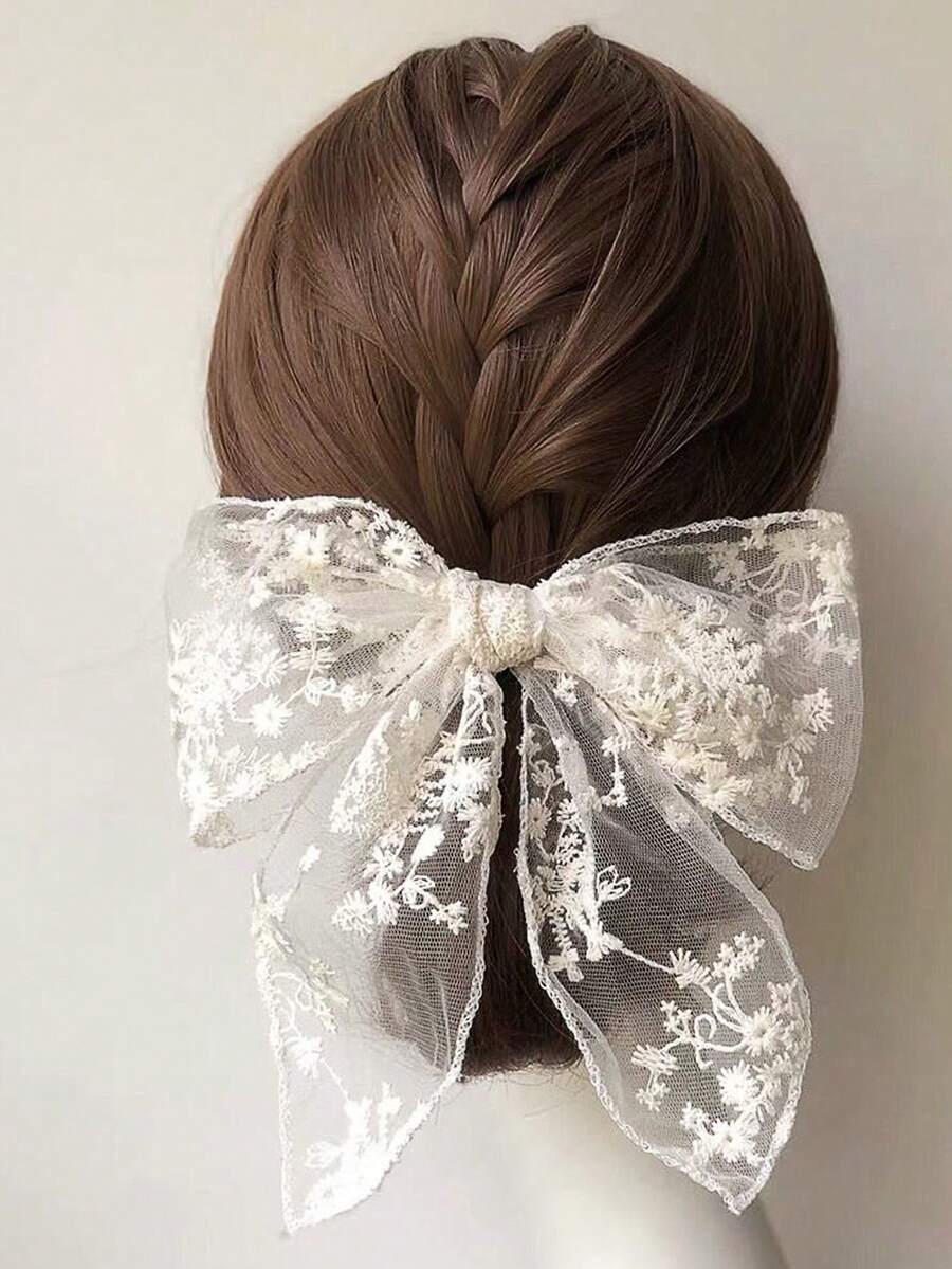 SHEIN مشبك شعر بفيونكة دانتيل بيضاء
