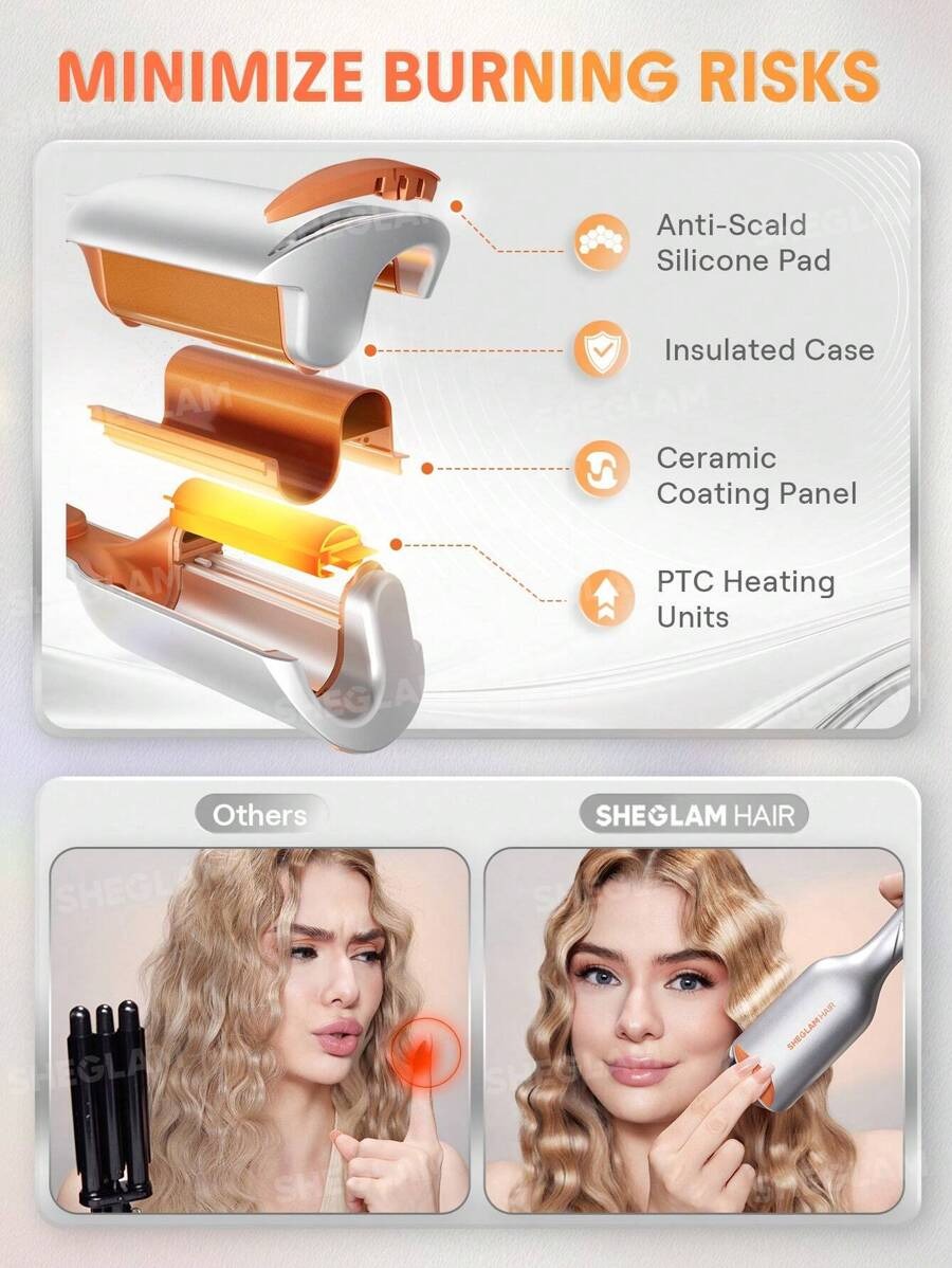 SHEGLAM Hair أداة تجعيد الشعر بتمويج سريع وأيونات للحماية