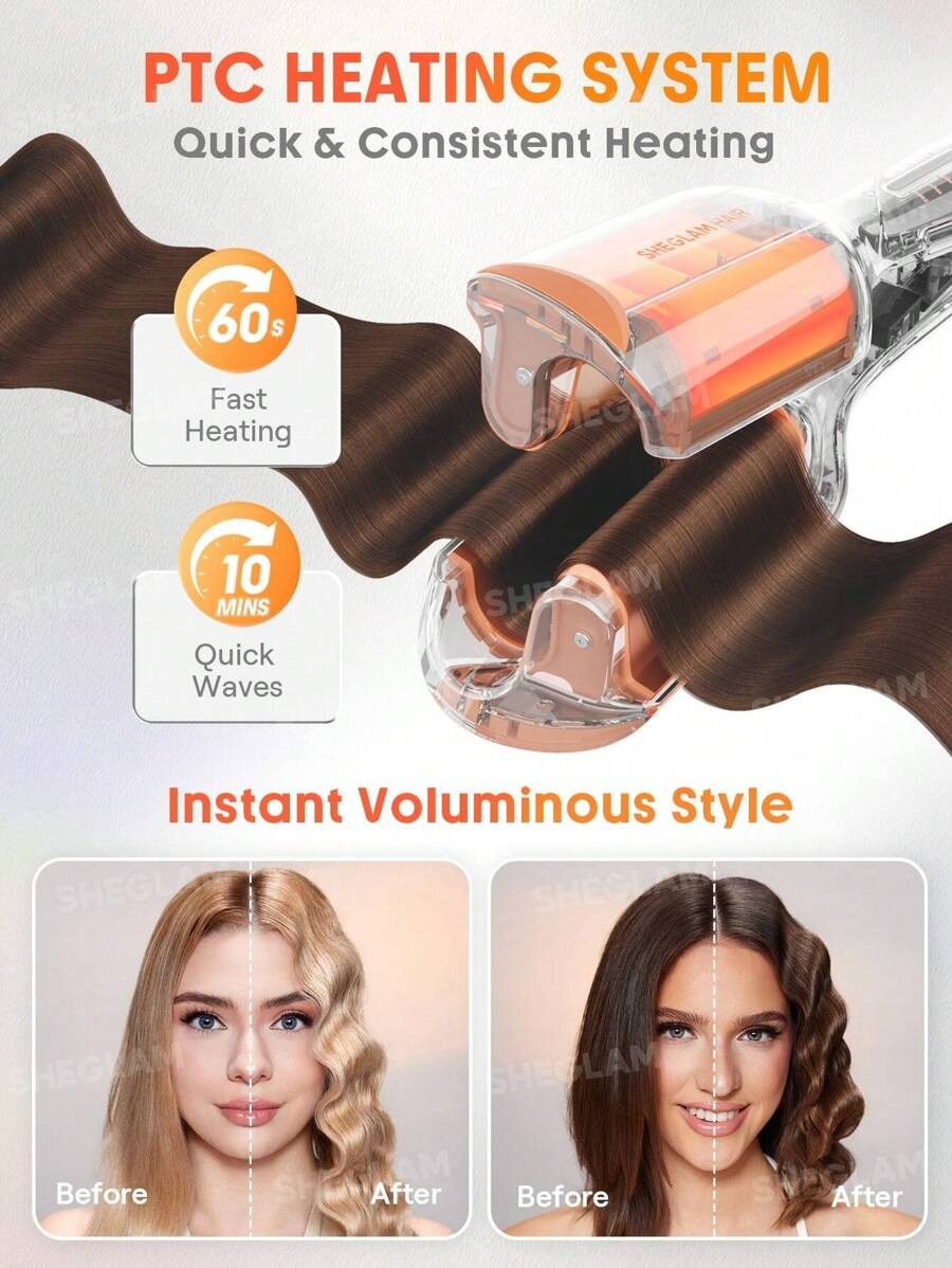 SHEGLAM Hair أداة تجعيد الشعر بتمويج سريع وأيونات للحماية
