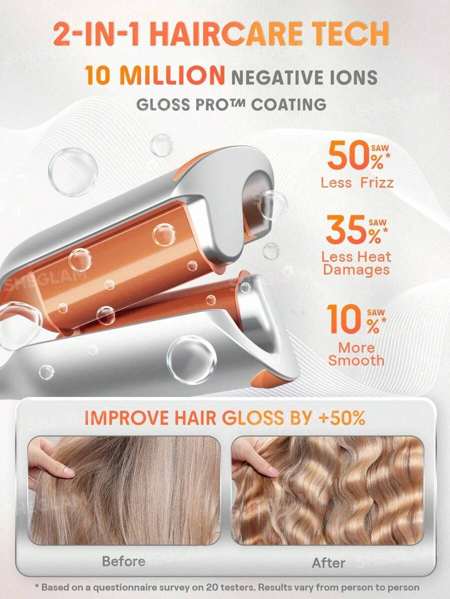 SHEGLAM Hair أداة تجعيد الشعر بتمويج سريع وأيونات للحماية