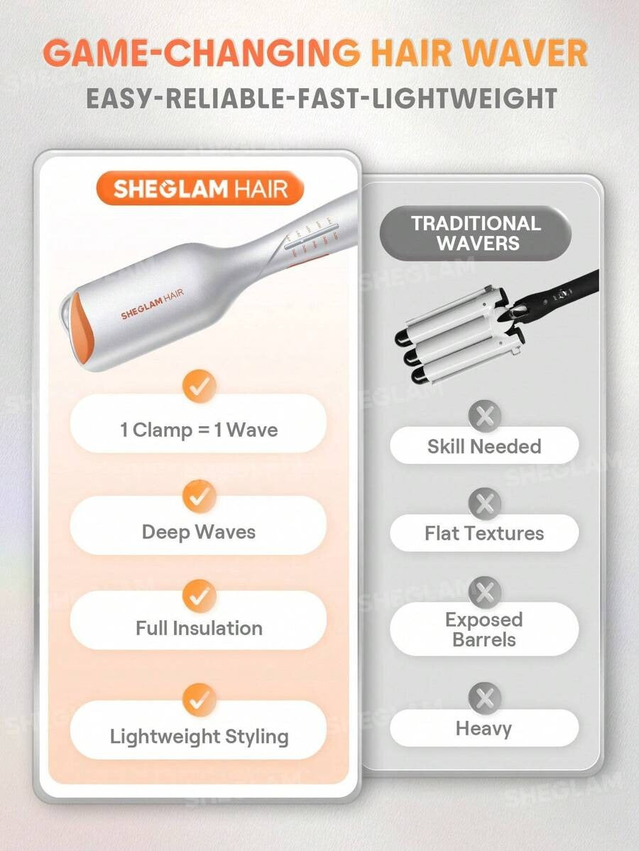 SHEGLAM Hair أداة تجعيد الشعر بتمويج سريع وأيونات للحماية