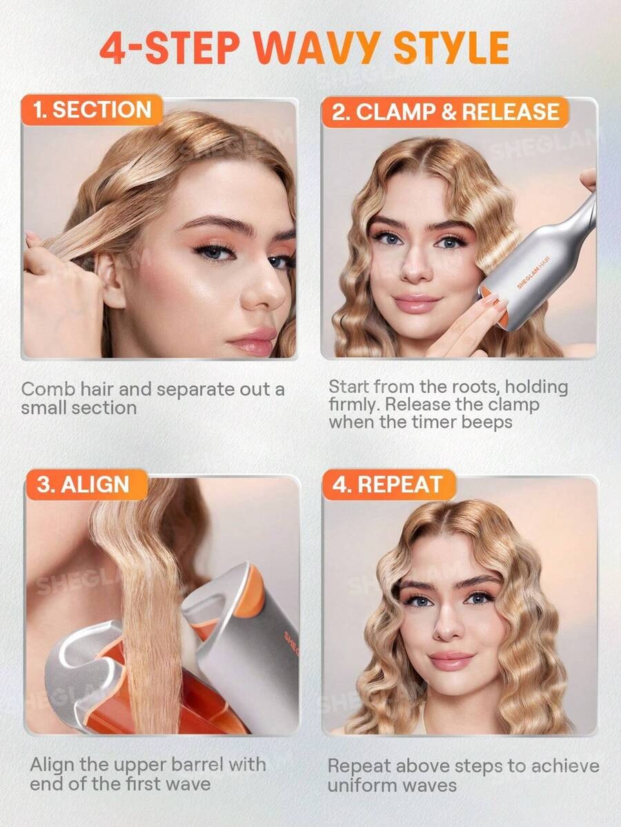 SHEGLAM Hair أداة تجعيد الشعر بتمويج سريع وأيونات للحماية