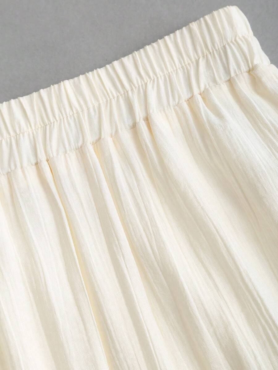 SHEIN Sweetra تنورة طويلة بخصر مطاطي وورود وشراريب بلون مشمشي