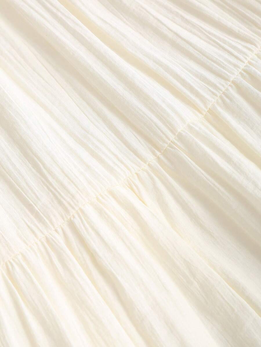 SHEIN Sweetra تنورة طويلة بخصر مطاطي وورود وشراريب بلون مشمشي