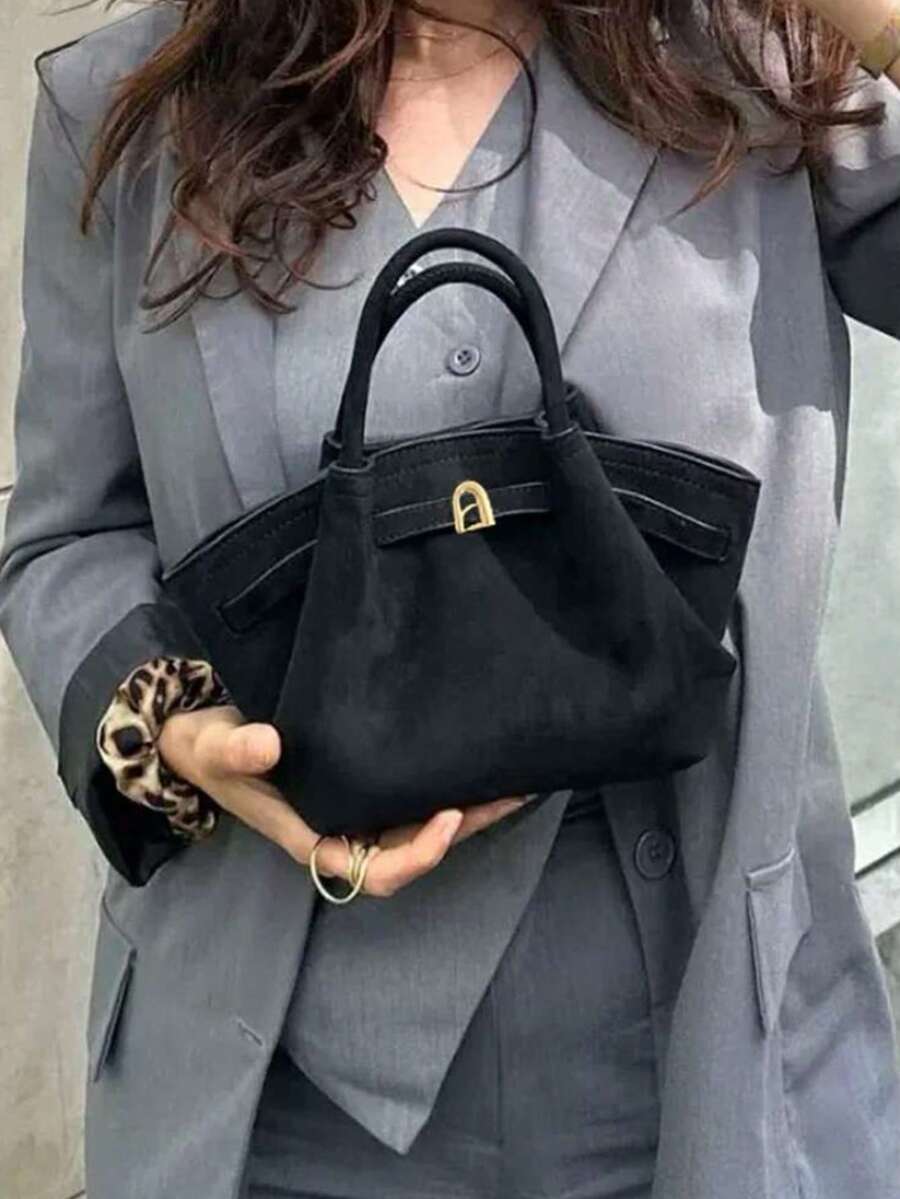 SHEIN Dedoo حقيبة دلو من الجلد المدبوغ بتصميم إبزيم ستايل أوروبي
