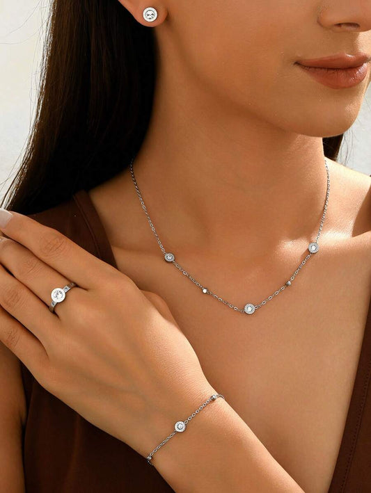 SHEIN طقم مجوهرات 5 قطع فولاذ وزركونيا بتصميم أرقام رومانية