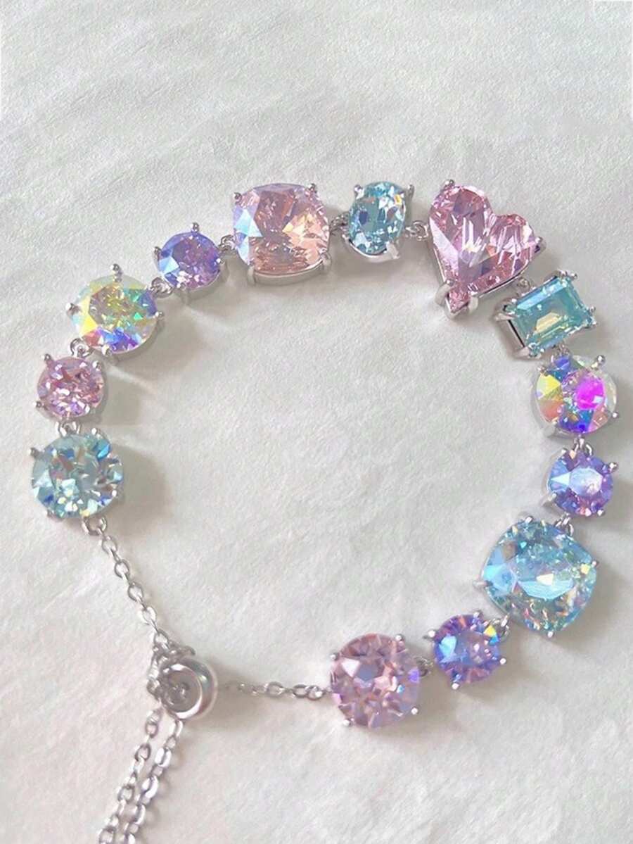 SHEIN سوار بزركونية كريستال ملون بشريط معدني