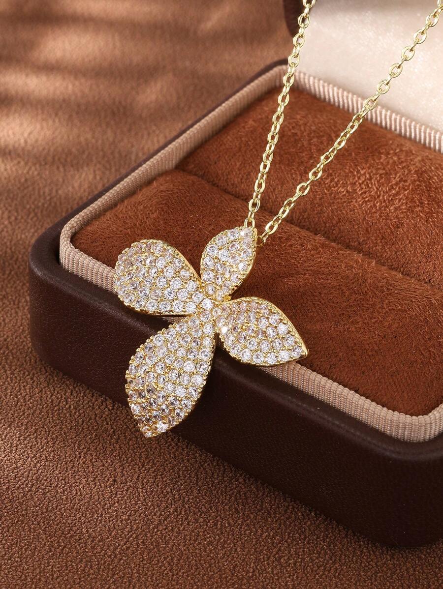 SHEIN مجموعة مجوهرات 3 قطع بزركونيا شكل أوراق