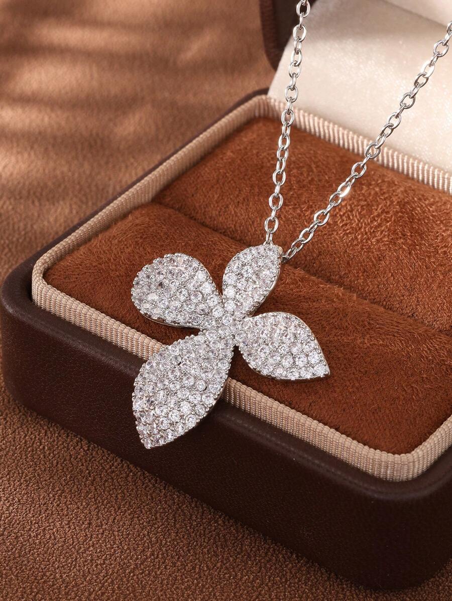 SHEIN مجموعة مجوهرات 3 قطع بزركونيا شكل أوراق