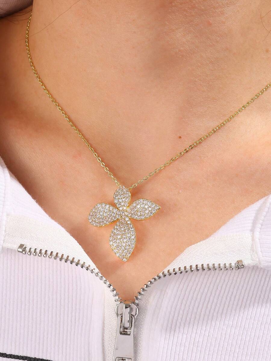 SHEIN مجموعة مجوهرات 3 قطع بزركونيا شكل أوراق