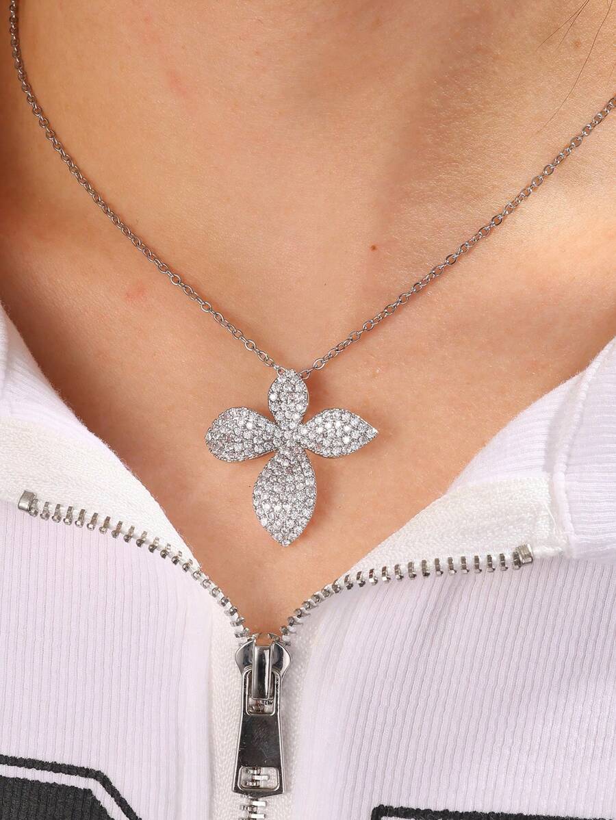 SHEIN مجموعة مجوهرات 3 قطع بزركونيا شكل أوراق