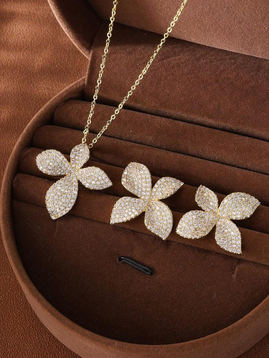 SHEIN مجموعة مجوهرات 3 قطع بزركونيا شكل أوراق