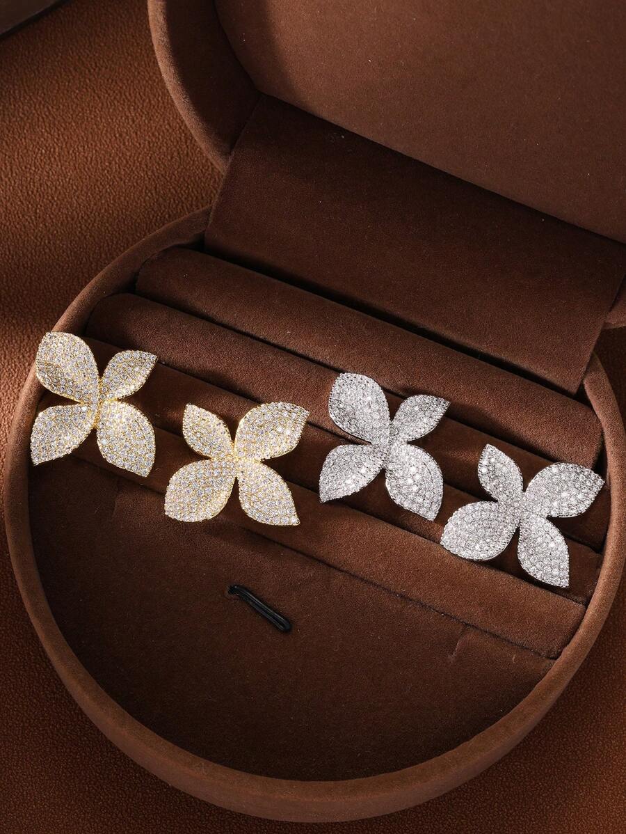 SHEIN مجموعة مجوهرات 3 قطع بزركونيا شكل أوراق