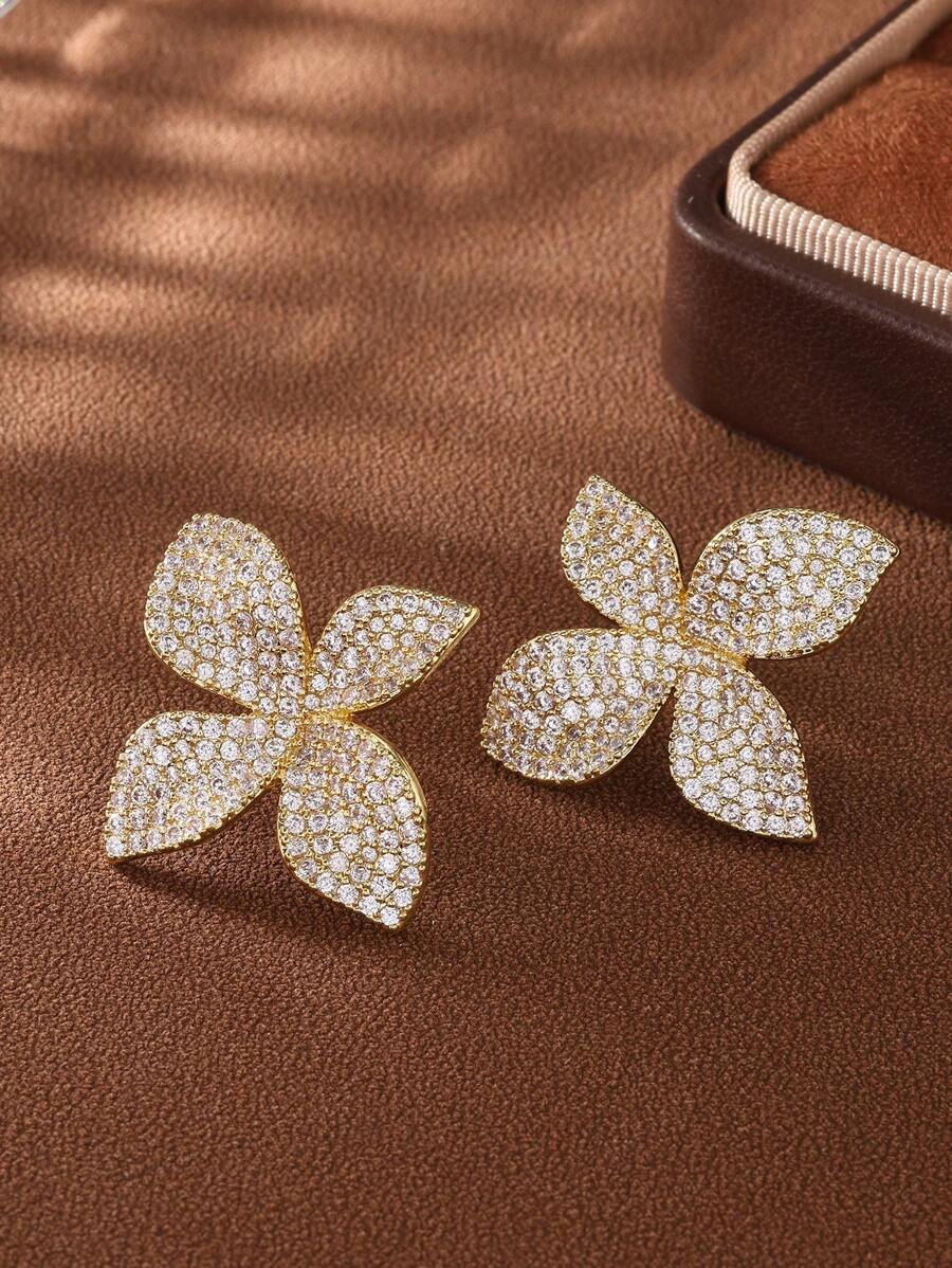 SHEIN مجموعة مجوهرات 3 قطع بزركونيا شكل أوراق