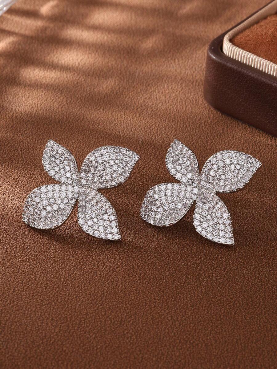 SHEIN مجموعة مجوهرات 3 قطع بزركونيا شكل أوراق