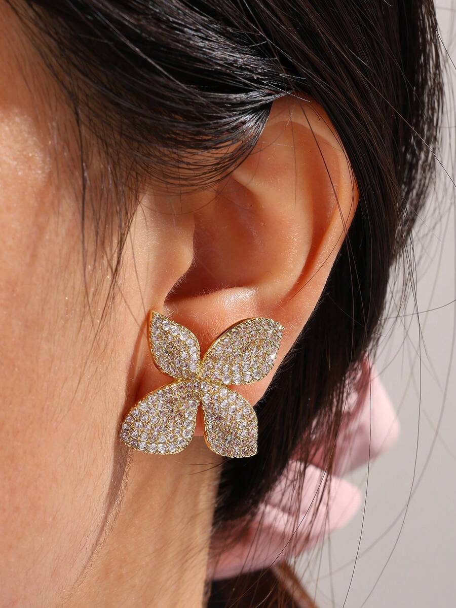 SHEIN مجموعة مجوهرات 3 قطع بزركونيا شكل أوراق