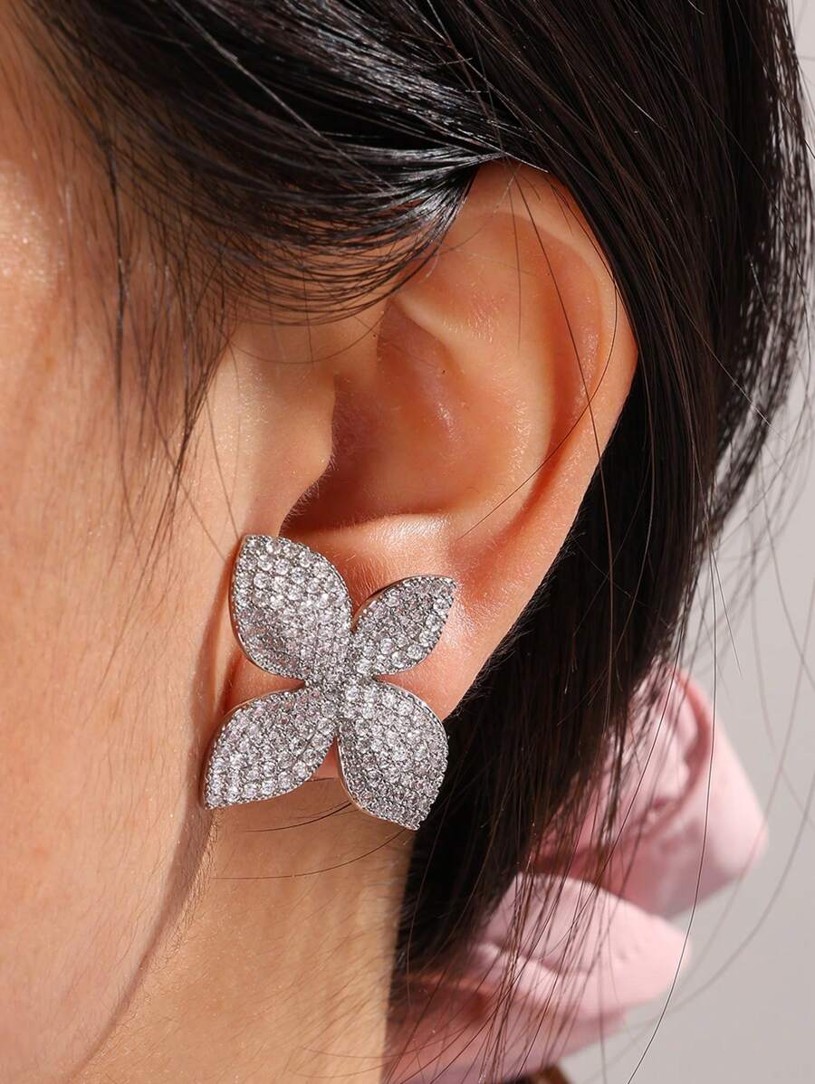 SHEIN مجموعة مجوهرات 3 قطع بزركونيا شكل أوراق