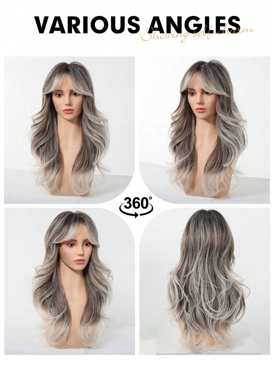 SHEIN باروكة شعر طويل 24 بوصة مموج مقاومة للحرارة