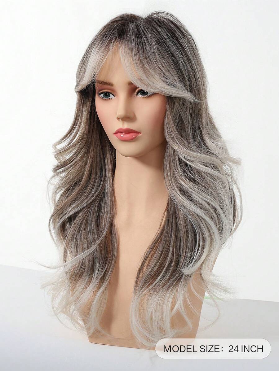 SHEIN باروكة شعر طويل 24 بوصة مموج مقاومة للحرارة