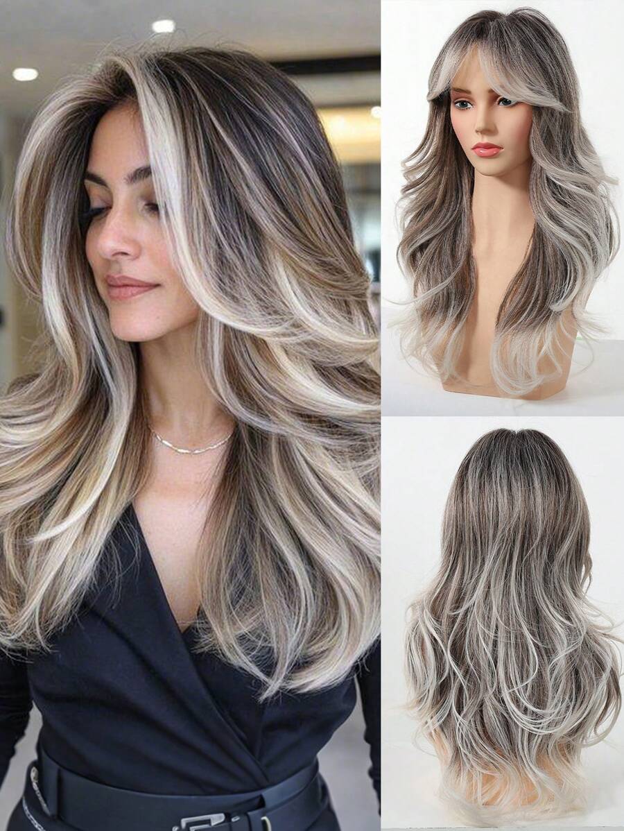 SHEIN باروكة شعر طويل 24 بوصة مموج مقاومة للحرارة