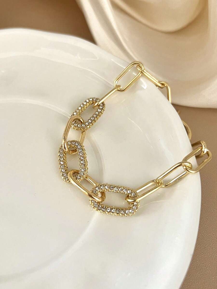 SHEIN سوار سلسلة ذهبية مرصعة بالراين بشكل بيضاوي