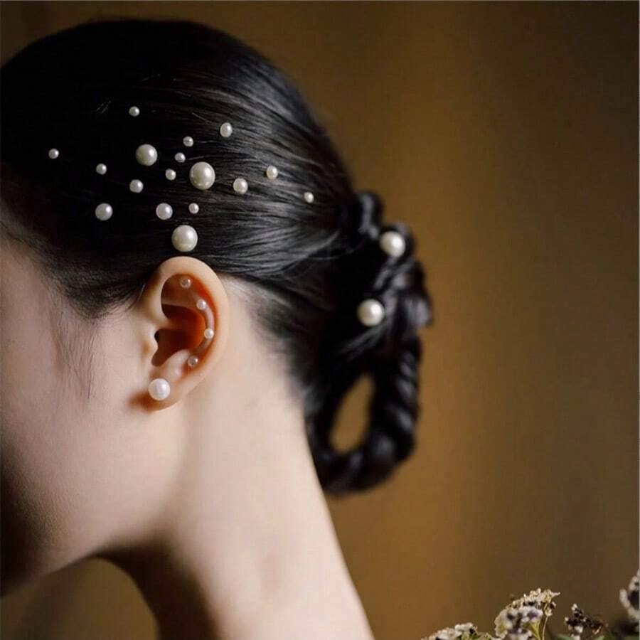 SHEIN ملصقات لؤلؤية ثلاثية الأبعاد ذاتية اللصق لتزيين الشعر عبوة من 3 قطع