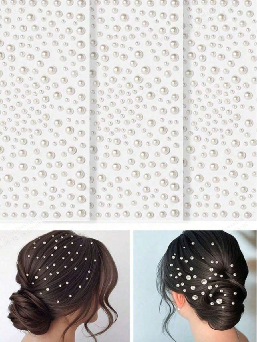 SHEIN ملصقات لؤلؤية ثلاثية الأبعاد ذاتية اللصق لتزيين الشعر عبوة من 3 قطع